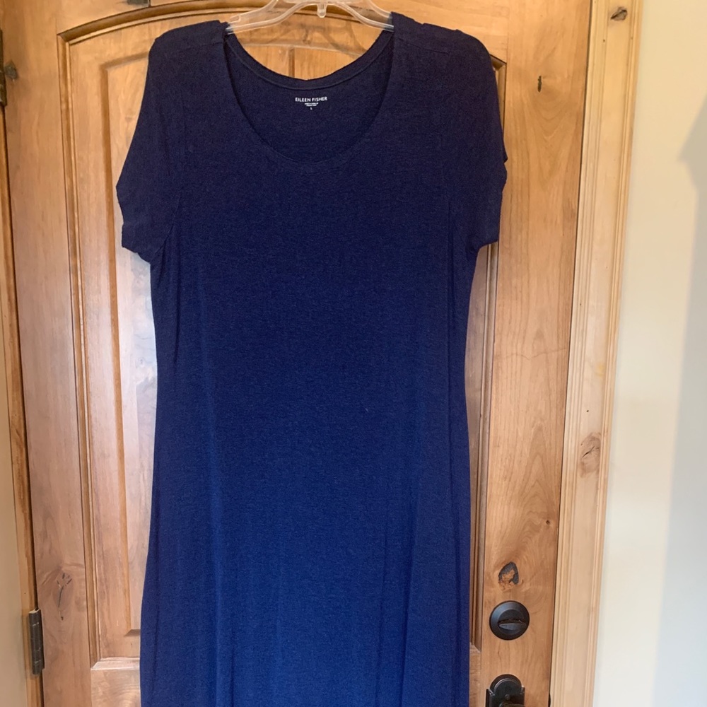 Eileen Fisher blue knit dress. No wear noted